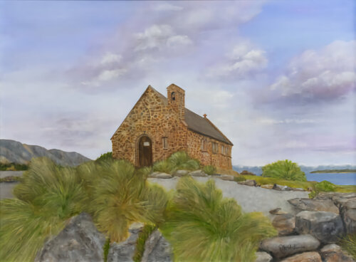Tekapo Church of the Good Shepherd di Peter Whitcombe, Pittura in vendita su Singulart
