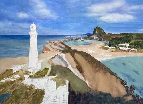 Castlepoint Lighthouse Work in Progress di Peter Whitcombe, Pittura in vendita su Singulart