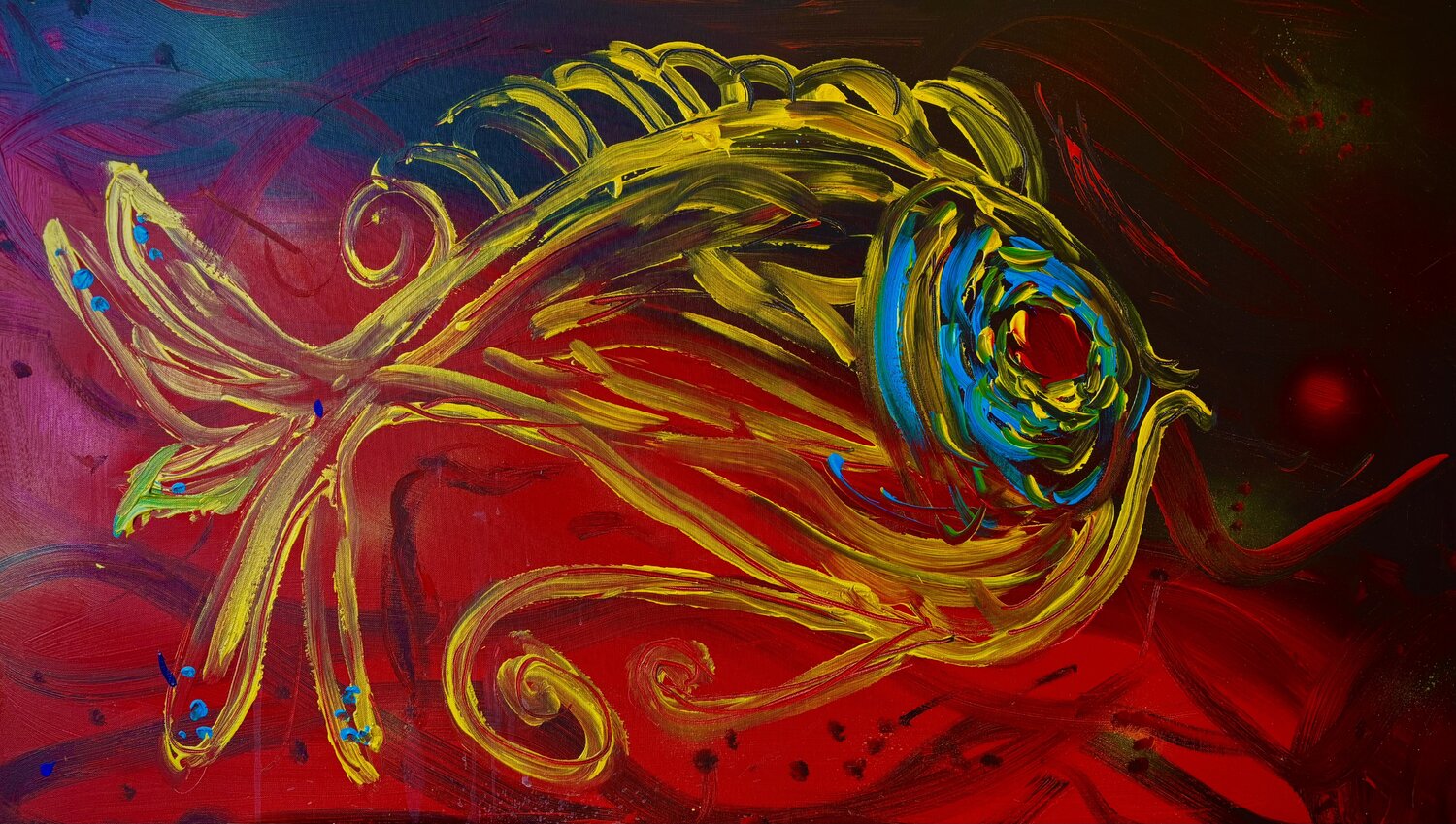 "Yellow Fish'' - Exploring the Depths of Intuition Peer The New Dutch Painter Originalgemälde zu verkaufen