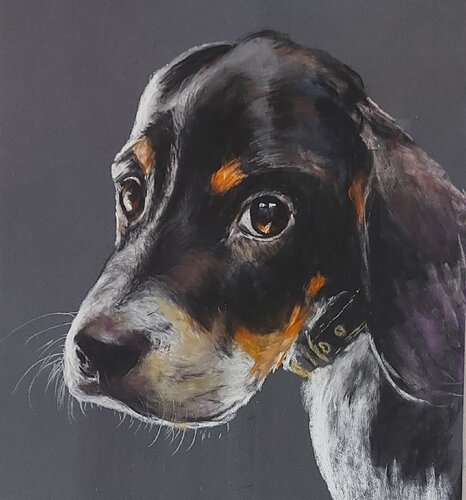 portrait de chien, jeune beagle di Christine DESTOUCHES Bourriquet, Pittura in vendita su Singulart