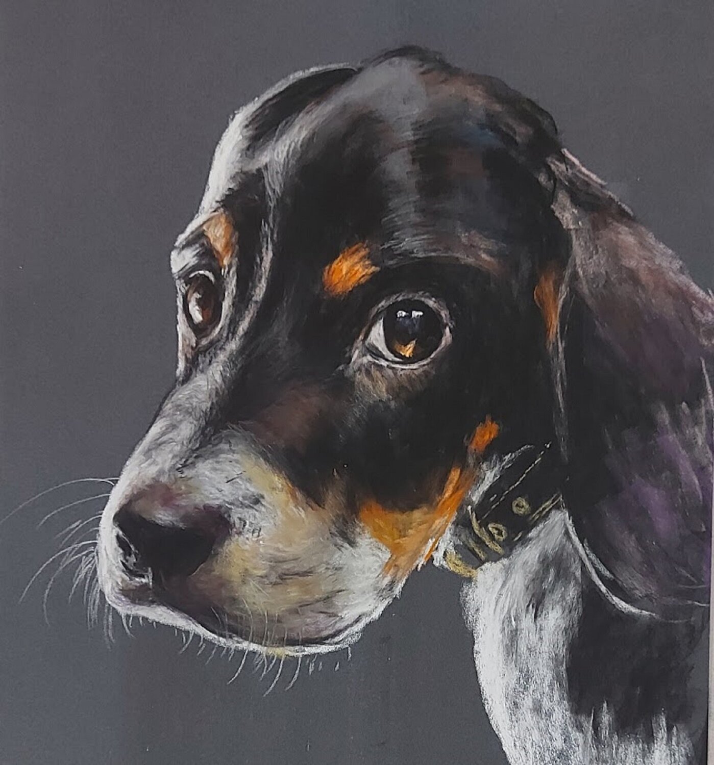 portrait de chien, jeune beagle Christine DESTOUCHES Bourriquet Dipinto originale in vendita