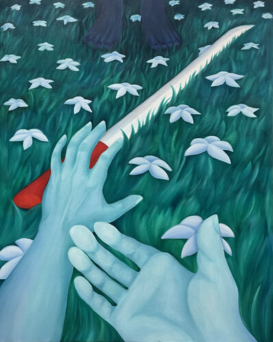A Moment on the Blooming Battlefield von Aliya Davletova, Malerei kaufen auf Singulart