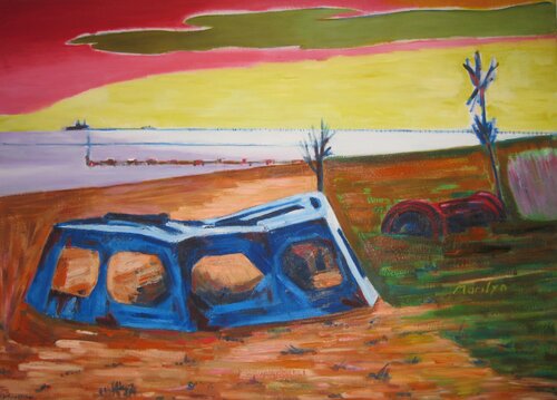 Beach Wreck At Southend on Sea von michael aitken, Malerei kaufen auf Singulart