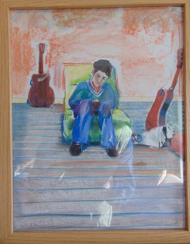 Paul reading and two guitars di michael aitken, Disegno in vendita su Singulart