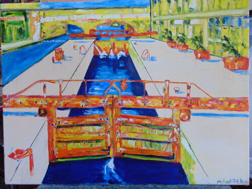 Regents Canal Locks by michael aitken, Painting for Sale on Singulart