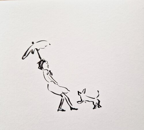 Rainy dog walk de Barbara Petzold, Obra en papel a la venta en Singulart