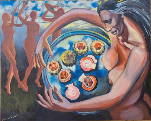 Mother Earth caring about us while we dancing the night away di Elizaveta Nabokova, Pittura in vendita su Singulart