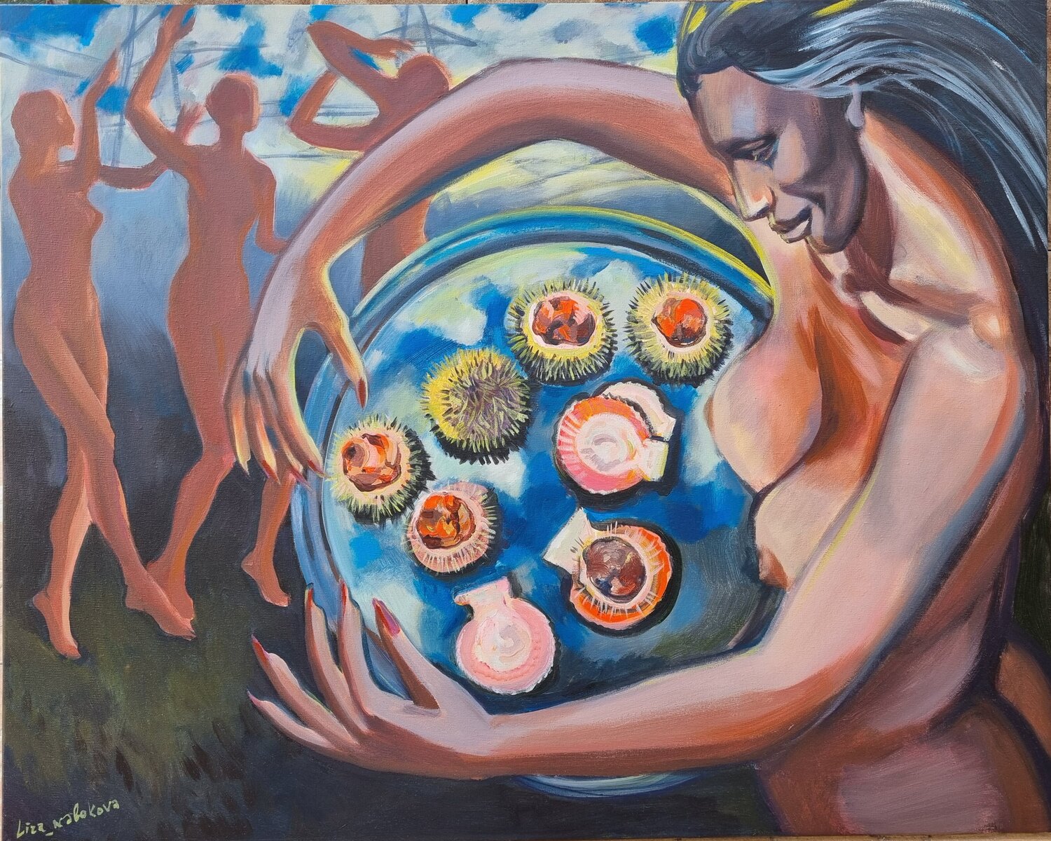 Mother Earth caring about us while we dancing the night away Elizaveta Nabokova Dipinto originale in vendita
