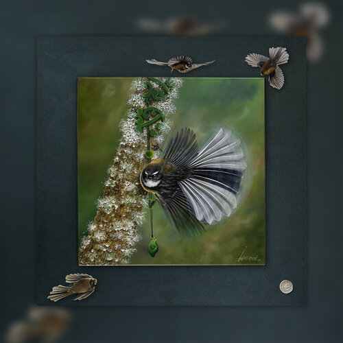 The Fantail and Greenstone – Acrylic Enhanced Giclée Print on Archival Canvas - Limited Edition von Ian Anderson, Druck kaufen auf Singulart