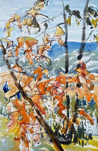 Fall Trees before Mountains von Alix Hallman Travis, Malerei kaufen auf Singulart