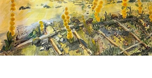 Mullein beside the River in the Early Morning de Alix Hallman Travis, Pintura a la venta en Singulart
