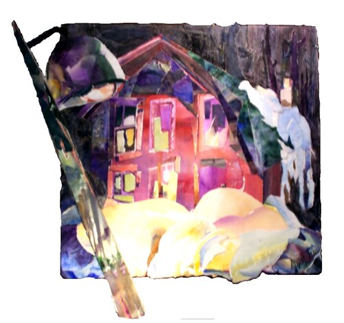 Snowey Night Illuminated by Street Light von Alix Hallman Travis, Werk auf Papier kaufen auf Singulart