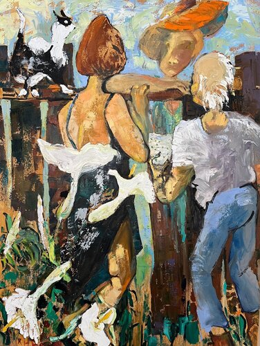 Chatting over the Back Fence von Alix Hallman Travis, Malerei kaufen auf Singulart