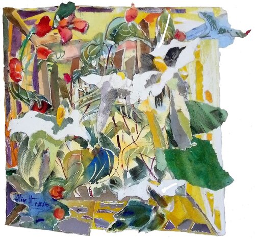 Backyard Garden with Jimson Weed and Scarlet Runner Beans von Alix Hallman Travis, Andere Medien kaufen auf Singulart