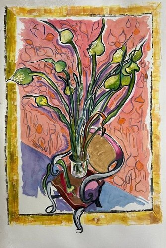 Garlic Buds in a Vase. von Alix Hallman Travis, Malerei kaufen auf Singulart