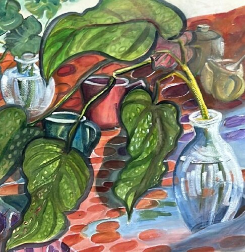 Begonia and Geranium Rooting in Water with Fiesta Ware von Alix Hallman Travis, Malerei kaufen auf Singulart