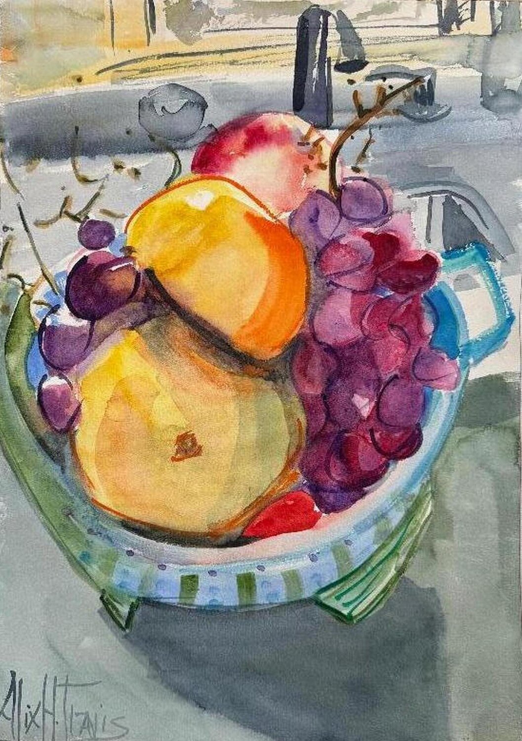 Colander of Fruit in My Kitchen Alix Hallman Travis Original painting for sale