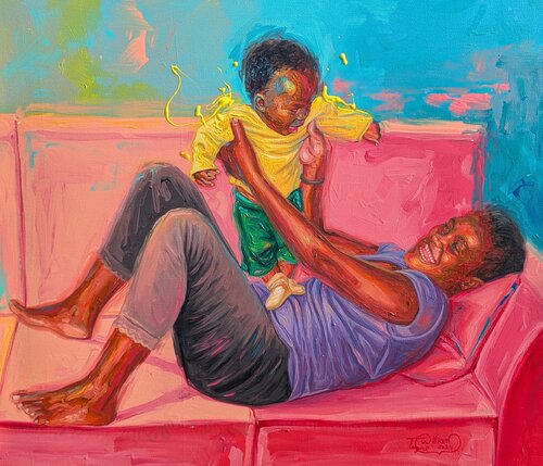 Maman est Mon Ciel di William Tagne njepe, Pittura in vendita su Singulart