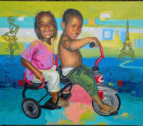 "Les Rois Du Monde '' Douala -Paris à une pédale près di William Tagne njepe, Pittura in vendita su Singulart