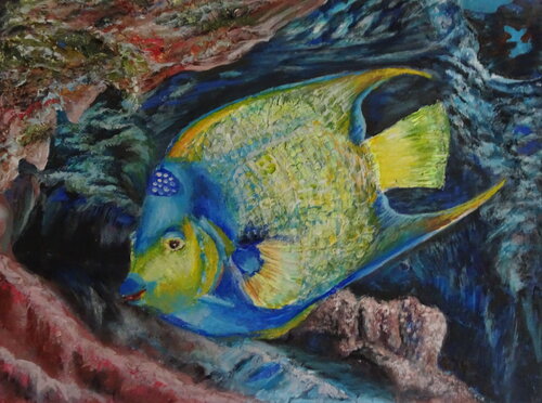 In the Depths – Sea Fish and Reef Colors van Olga Milova, Schilderij te koop op Singulart