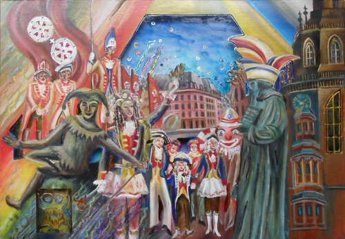 Mainz Carnival – from Jester’s Cap to marching Guards van Olga Milova, Schilderij te koop op Singulart