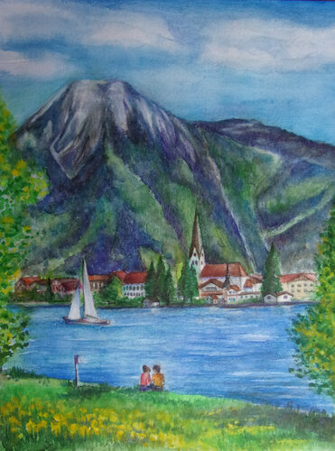 At Lake Tegernsee – View of Mount Wallberg by Olga Milova, 油畫 for Sale on Singulart