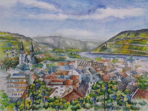Panorama of Bingen am Rhein von Olga Milova, Malerei kaufen auf Singulart