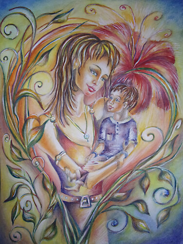 Mother and child – the blossoming Love von Olga Milova, Malerei kaufen auf Singulart