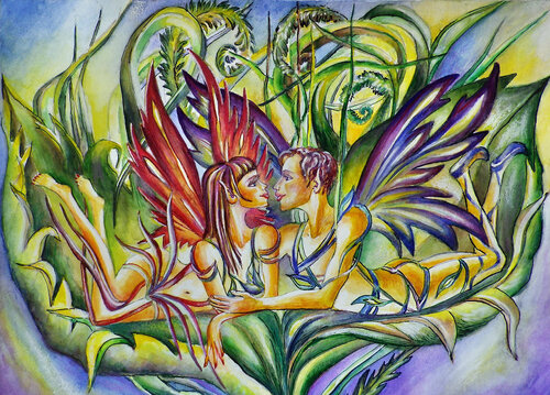 Elves in a Magical Garden van Olga Milova, Schilderij te koop op Singulart
