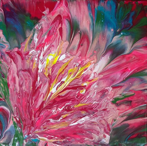 Red flower – an explosion of color van Olga Milova, Schilderij te koop op Singulart
