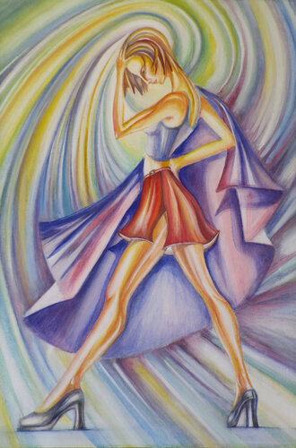 Woman in the Whirl of Despair - Emotion in Color de Olga Milova, Pintura a la venta en Singulart