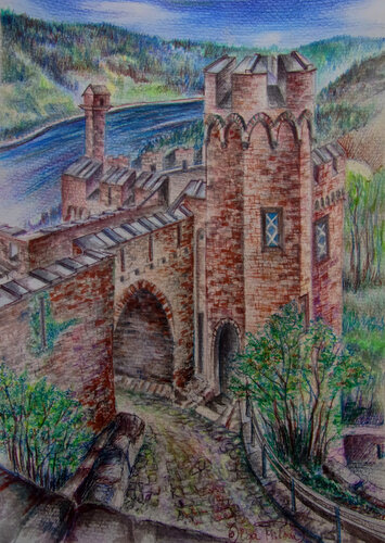 Rhine Panorama from Sooneck Castle von Olga Milova, Zeichnungen kaufen auf Singulart