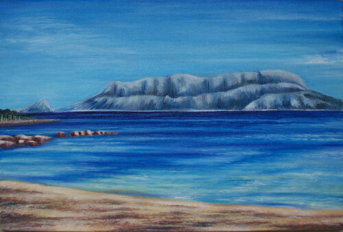 Sardinia's Horizon – Seascape from Pittulongu van Olga Milova, Schilderij te koop op Singulart