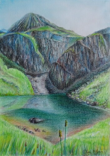 Austrian Mountain Landscape with Lake Schuheflickersee by Olga Milova, 소묘 for Sale on Singulart