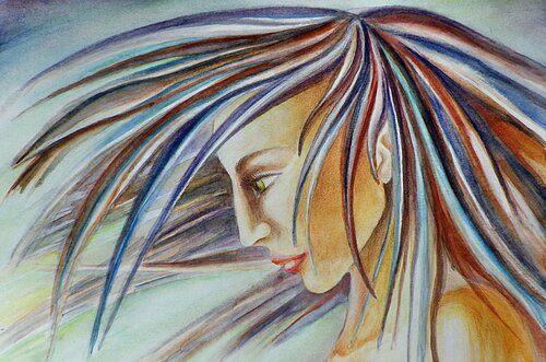 Purpose – a woman's portrait in the wind of colors von Olga Milova, Malerei kaufen auf Singulart
