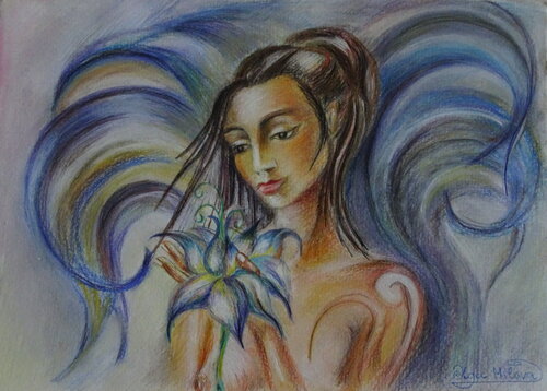 Portrait of a woman with a lotus – beauty in silence par Olga Milova, Dessin en vente sur Singulart