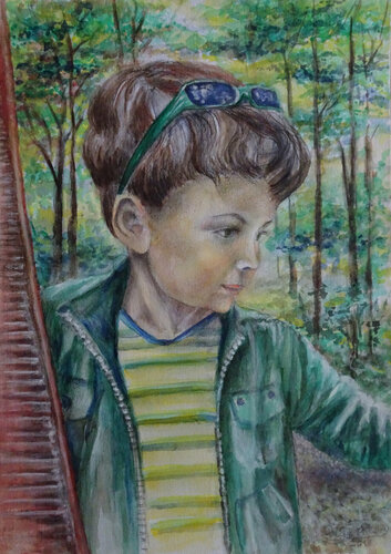 Child Portrait in Forest Light van Olga Milova, Schilderij te koop op Singulart