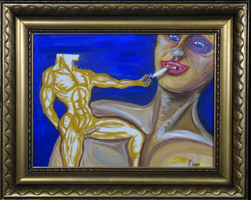 My Ego --- Asking for a cigarette after another epic battle di Tilo Tscheulin, Pittura in vendita su Singulart