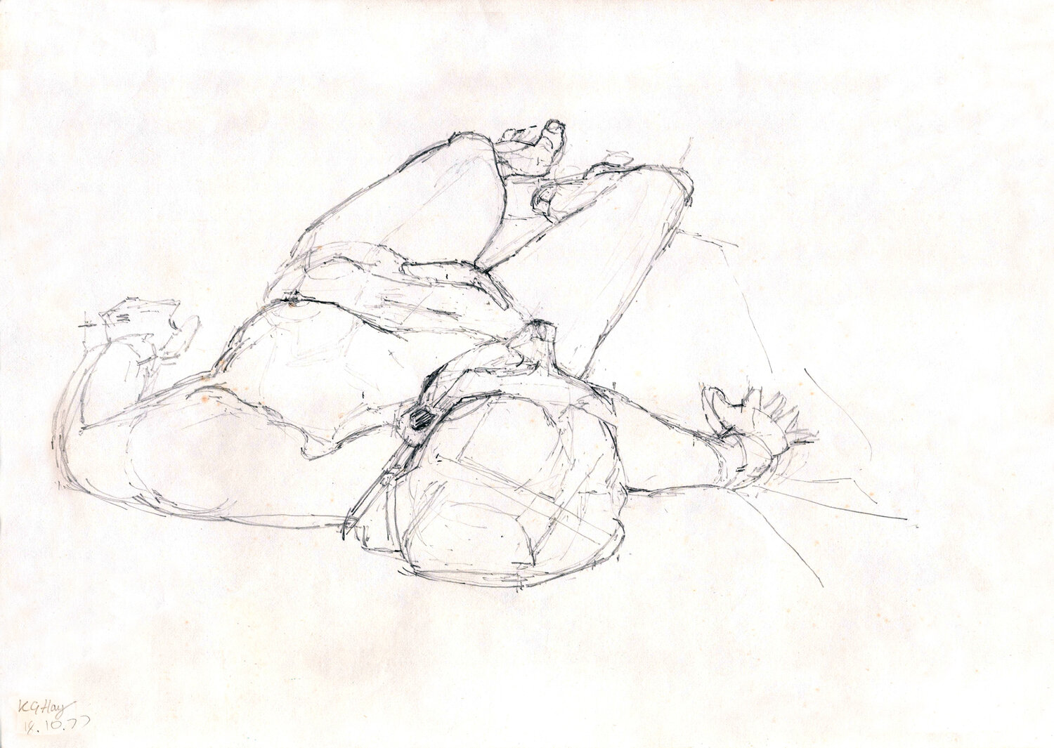 Foreshortened nude Moorland Productions (Kenneth Hay / Seetha A) Zeichnungen zu verkaufen