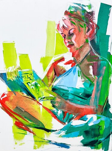 la liseuse by Elisabeth Besnier, Painting for Sale on Singulart