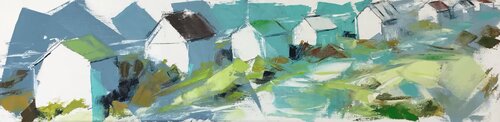 Cabines de Gouville sur mer by Elisabeth Besnier, Painting for Sale on Singulart