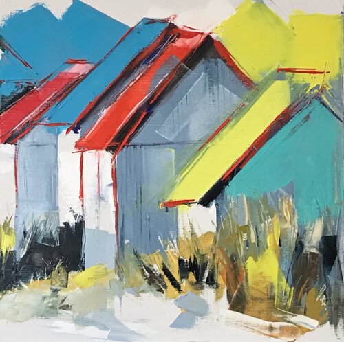 Cabines de Gouville sur mer by Elisabeth Besnier, Painting for Sale on Singulart