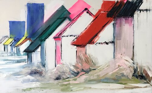 Cabines de Gouville by Elisabeth Besnier, Painting for Sale on Singulart
