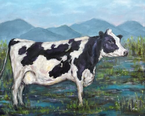 The Cow on the Meadow van Rita Hsu, Schilderij te koop op Singulart