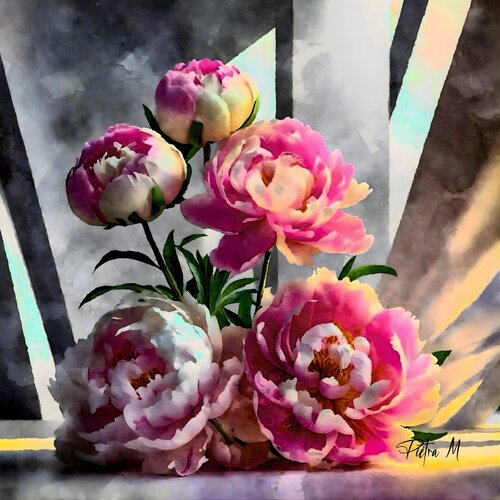 “Les Pivoines du Rayon Bleu” di Piétra M (Martine Poli), Digitale in vendita su Singulart
