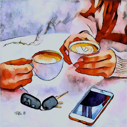 “Café à Deux, Cœurs en Pause” von Piétra M (Martine Poli), Digital kaufen auf Singulart