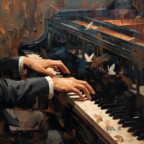 Les oiseaux du piano de Piétra M (Martine Poli), Digital a la venta en Singulart