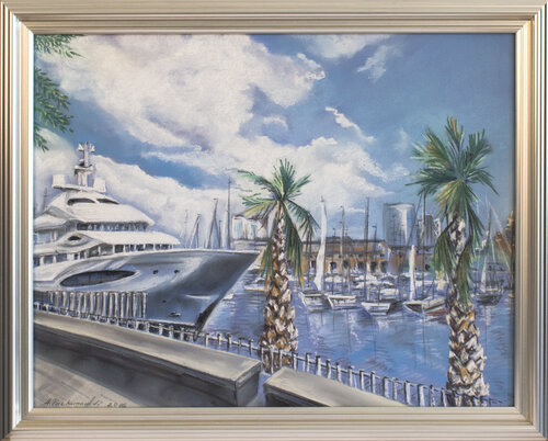 Barcelona Harbor par Anna Parhimovitš, Dessin en vente sur Singulart