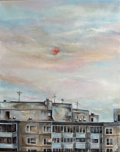 Sunset over Khrushchyovkas van Anna Parhimovitš, Schilderij te koop op Singulart