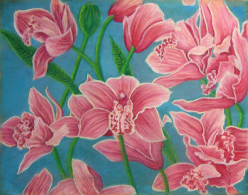 Pink Flowers van Merrilyn Duzy, Schilderij te koop op Singulart